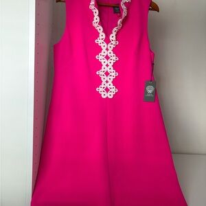 Vince Camuto Hot Pink Sleeveless Shift Dress with White Trim